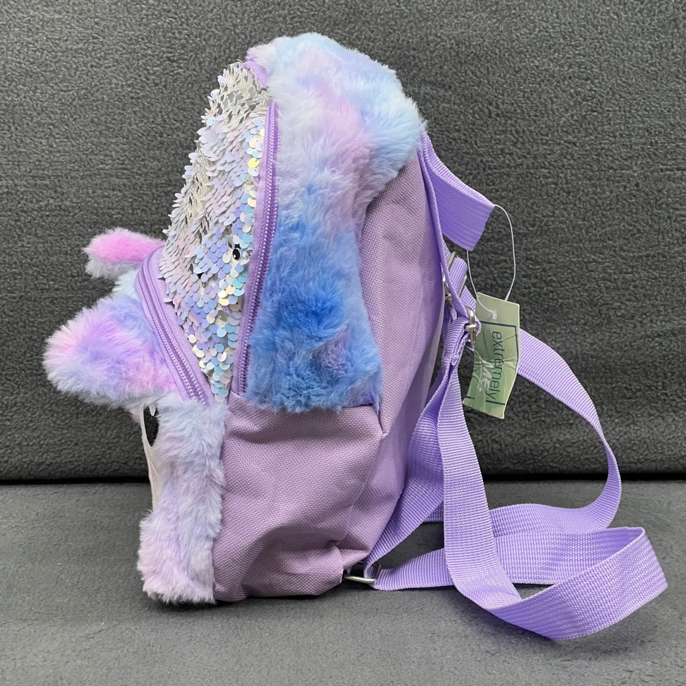Sequin Plush Cat Mini Backpack Accessories Purple Blue Furry Girls Toddler - Picture 2 of 8